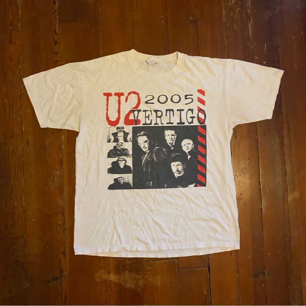 Vintage U2 Vertigo Tour 2005 World Tour T‑Shirt XL White Anvil Concert Tee